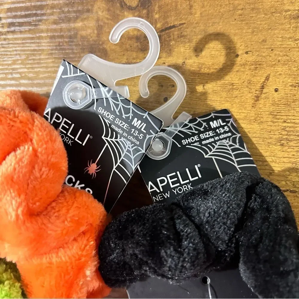 Capelli Halloween Fuzzy and No Show Halloween Socks with Scrunchies NWT M/L 13-5